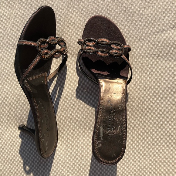 Strappy Brown Kitten Heel Sandal - Picture 2 of 6